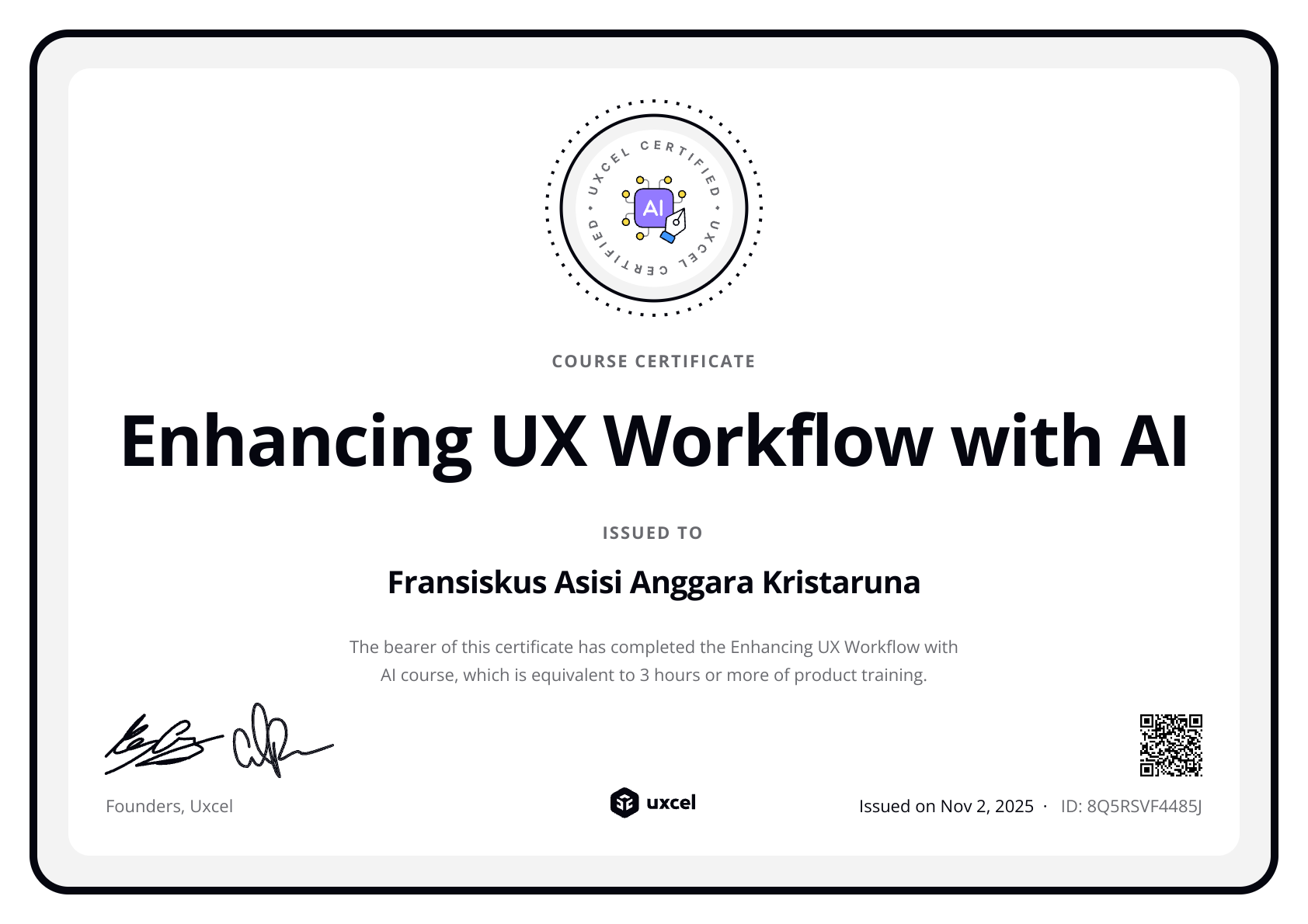 Fransiskus Asisi Anggara Kristaruna's certificate